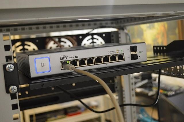 Ethernet cable plugged into a UniFi switch port